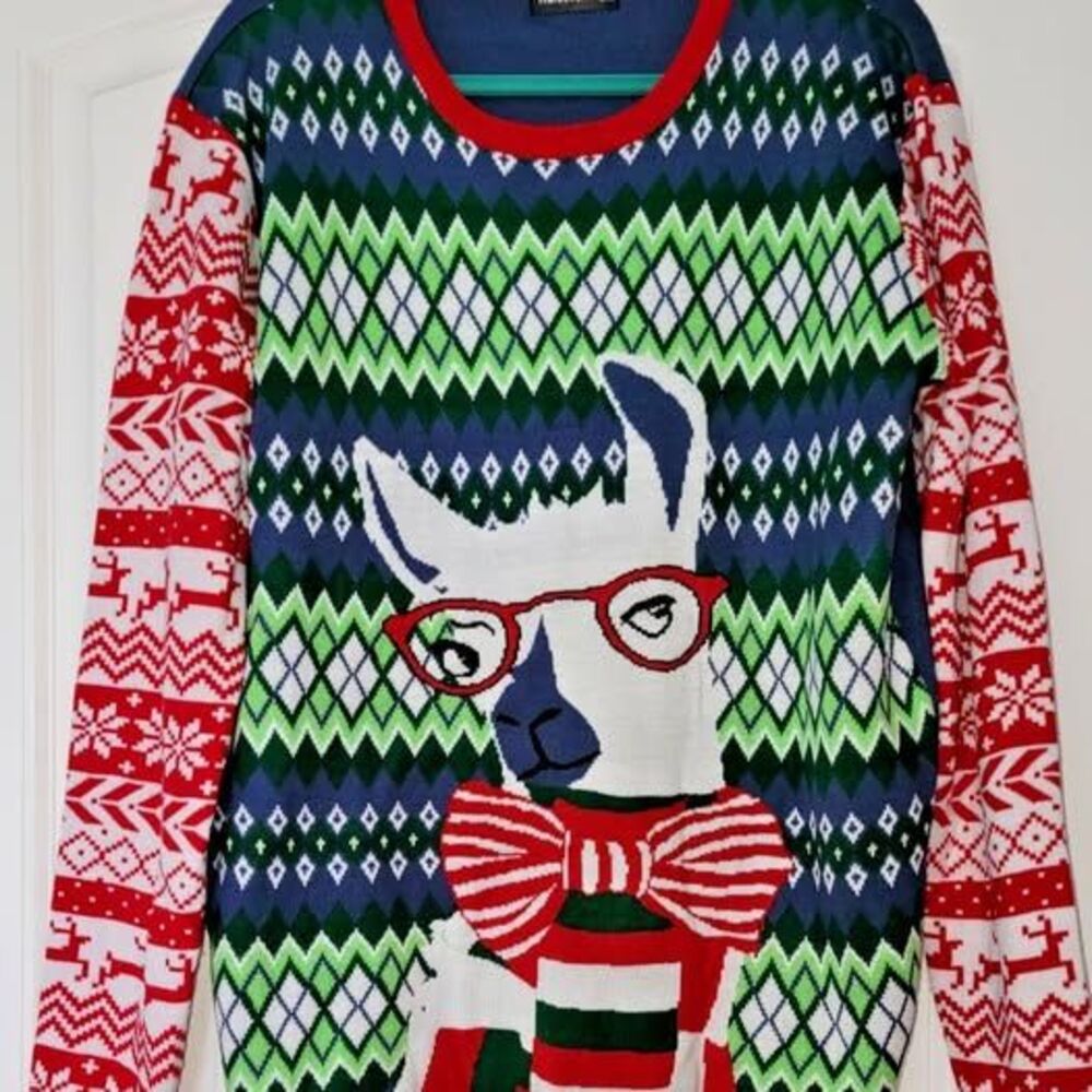 Raisevern Size 2XL Ugly Christmas Sweater Llama Unisex  Long Sleeve Acrylic
